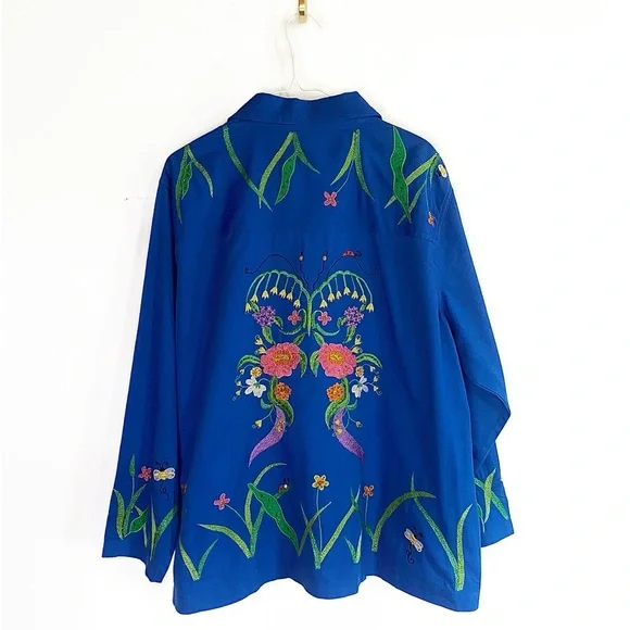 Vtg THE QUACKER FACTORY Colorful Embroidered Floral zip up Top Womens size 1X - Picture 3 of 16